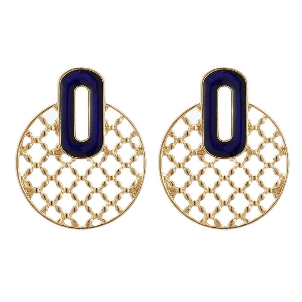 *HATICE* Gold x Blue Round Fashion Earrings - Picture 4 of 7